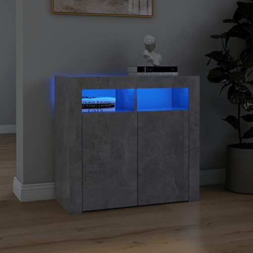 Credenza Con Luci LED Grigio Cemento – 81x37x67 Cm, Moderna E Salvaspazio Per Soggiorno O Cucina