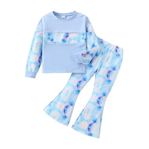 Image of OLMRJKD Girls 2 Piece Outfits Long Sleeve Letter Printed Sweatshirt & Flared Pants Fall Clothing Set Size 7-14 Years