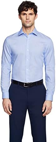 Tommy Hilfiger Men's Non Iron Slim Fit Stripe Spread Collar Dress Shirt, Mist, 17" Neck 34"-35" Sleeve