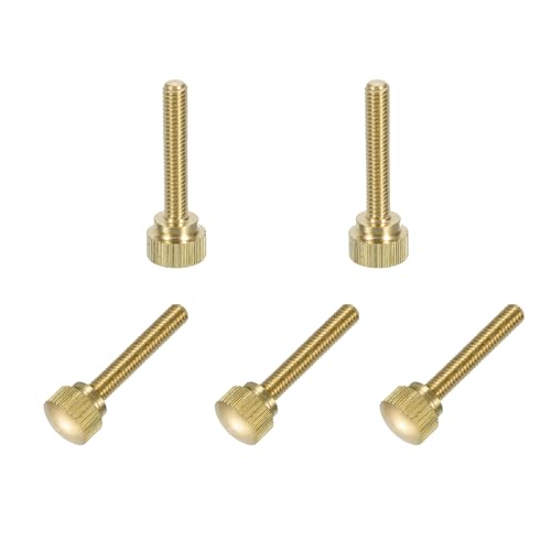 sourcing map 5 tornillos de latón moleteados, pernos de hombro M4 x 25 mm, pernos de agarre escalonado, tornillos de latón macizo moleteados con diamante para electrónica, mecánica
