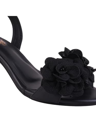 Image of Shoetopia Women's Floral Embellished Heeled Sandals | Elegant Ankle Strap Party Heels | Open Toe Dress Sandals for Wedding, Evening & Festive Footwear
