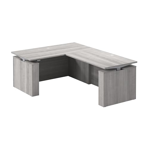 Image of Bush Business Furniture 60-inch Electric Height Adjustable L Shaped Standing Desk, Ergonomic Sit-Stand Computer Table for Office, Stratus Collection, Platinum Gray with Metallic Gray Base