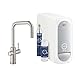 Produktbild GROHE Blue Home- Starter Kit (U- Auslauf, 3 gefilterte und gekühlte Wasserarten, Schwenkbereich 360°, mit herausziehbarem Mousseur), supersteel, 31543DC0
