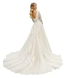Womens Lace Wedding Dresses for Bride Illusion...