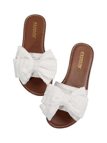 GORGLITTER Women's Bow Flat Sandals Open Toe Slip On Vacation Dressy Slides Sandal - Main Image