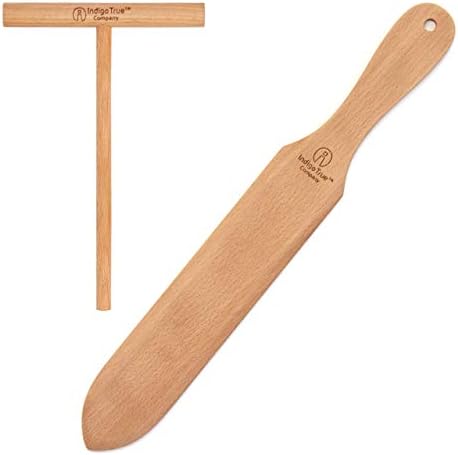 Indigo True Company Crepe Making Kit 2-Piece Set (5-inch Crepe Spreader and 14-inch Spatula) Convenient Size to Fit Medium Crepe Pan Maker | All Natural Beechwood Construction from