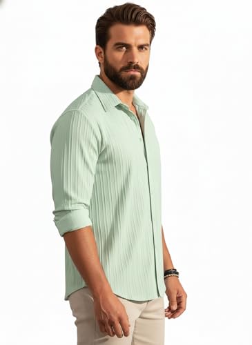 Image of Amazon Brand - INKAST Men's Casual Button Down Shirts Long Sleeve Linen Shirt Fashion Textured Beach Summer Shirt