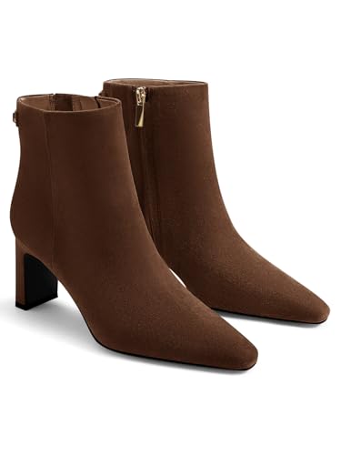 Coutgo Womens Ankle Boots Chunky Heel Closed Square Toe Booties Side Zipper Winter Dress Shoes,...