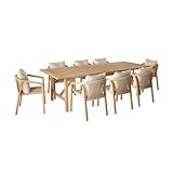 sweeek   Table de Jardin Bois d'eucalyptus et Cordes 8 fauteuils Beige