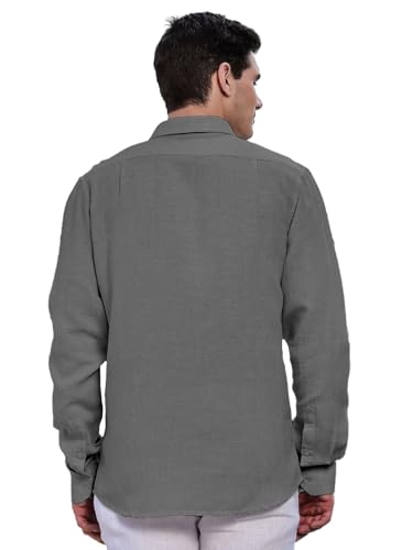 Image of Classic Black Linen Cotton Button-Down Shirt, Full Sleeves, Slim Fit, Casual Wear