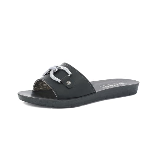 inblu Ciabatte Piscina Donna a Fascia con Preziosa Fibbia, Suola Leggera e Flessibile, dal 35 al 41, Sandali, Nero, 36 EU