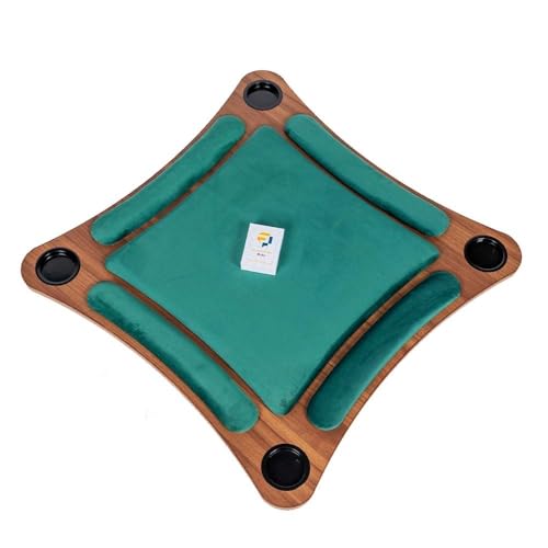 طاولة العاب بالوت خشبية من البادر لورق اللعب، بالوت متوسطة الحجم 80 × 80 سم مع سطح مخملي وتصميم منحني و4 اجراس وحوامل اكواب وبطاقات متعددة الالوان، طاولة العاب بالوت الارضية للاطفال والكبار (اخضر)