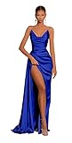 GUKARLEED High Slit Prom Dress Royal Blue Bridesmaid Dresses 2025 Off Shoulder Satin Wedding Guest Dress Size6