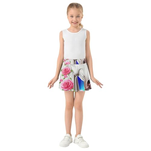 Joisal Athletic Shorts for Girls Skorts Beautiful Horse White Pink Rose Tennis Skirts Kids Preppy School 3t3