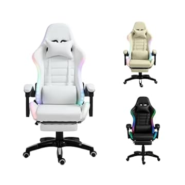 Cadeira Gamer C7 Neo RGB LED, Reclinável 150°, com Apoio para Pés, Iluminação RGB, Branco (Branco)