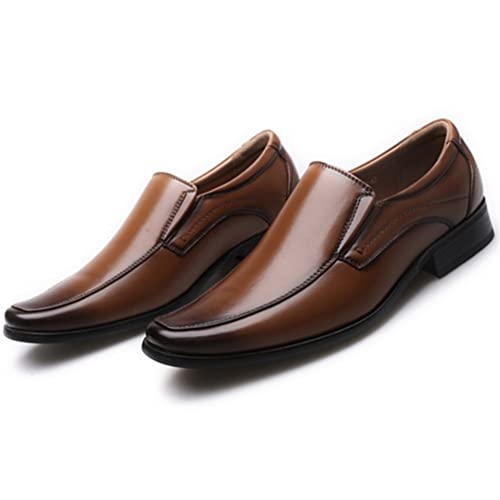 Formal Shoes for Men Slip On Apron Toe Round Toe PU Leather Resistant Non Slip Block Heel Outdoor(Brown,10 M US)