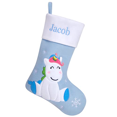 Wewill 17.5'' Personalized Christmas Stockings Unicorn With Embroidery Technology Xmas Holiday Baby's First For Family Kids, Blue #TOP18