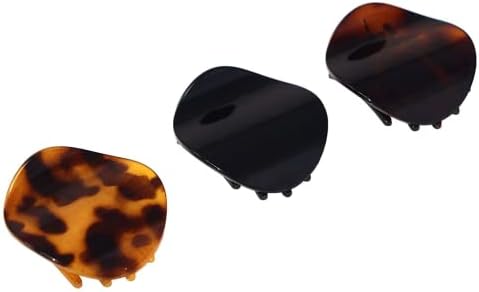 Parcelona French Onde Tortoise Shell Black and Savana Small 2” Celluloid Set of 3 Round Side Slide In Secure Grip Hair Claw for Women and Girls