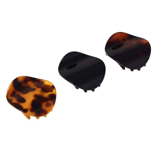 Parcelona French Onde Tortoise Shell Black And Savana Small 2” Celluloid Set Of 3 Round Side Slide In Secure Grip Hair Claw For Women And Girls #TOP4