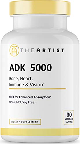 Vegan ADK Vitamin Supplement (5,000 IU I 90 Capsules) w/MCT Oil for Max Absorption - Heart, Bones and Immune Support - Vitamins A, D3 5,000 IU, K1, K2 (MK7 and MK4) - No Soy Non-GMO Gluten Free