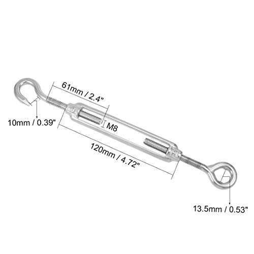 uxcell Tensores tipo Gancho de Acero Inoxidable 304 M8 para Cable, Juego de 2 piezas miniatura 2