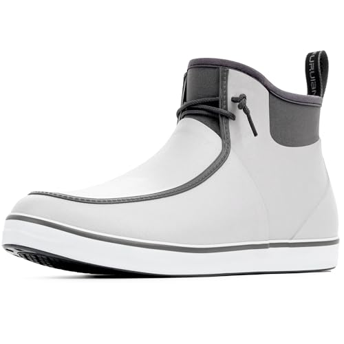 Furuian Deck Boots for Men Waterproof Rain Boots Durable Rubber Boots Comfortable Fishing Loafers Slip On Moc Toe Shoes Non Slip Boat Shoes for Fishing, Gardening, Daily, Working, Sailing
