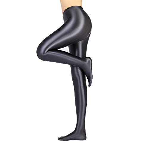 LEOHEX women tights pantyhose Sexy tight-fitting solid color satin pants pantyhose shiny high waist sexy tights for women Stockings yoga pants training women sports leggings fitness (Gray, M)