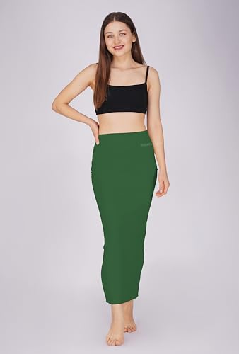 Sunehla Deal Saree Shapewear Petticoat for Women | Spandex Skirt with Side Slit (DARKGREEN, Large) — view 2