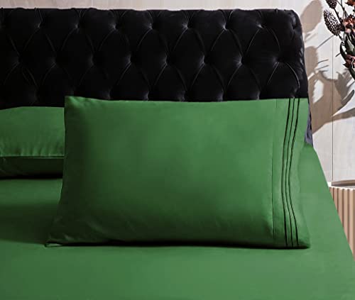Image of Mocassi Bed Sheet Set - Luxury Hotel 1800 Premier Bedding Sheets & Pillowcases - Ultra Soft Breathable & Cooling Bed Sheets - Deep Pocket - Wrinkle Resistant - 4 Piece - Cali King, Hunter Green