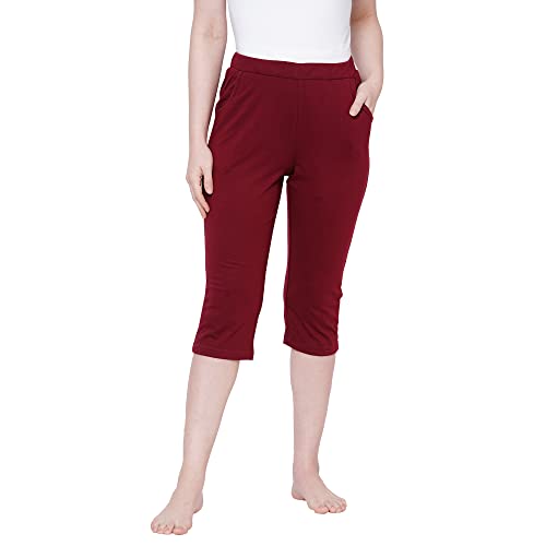 Image of Sweet Dreams Women Solid Cotton Rich Sleepwear /Loungewear Capris-Red