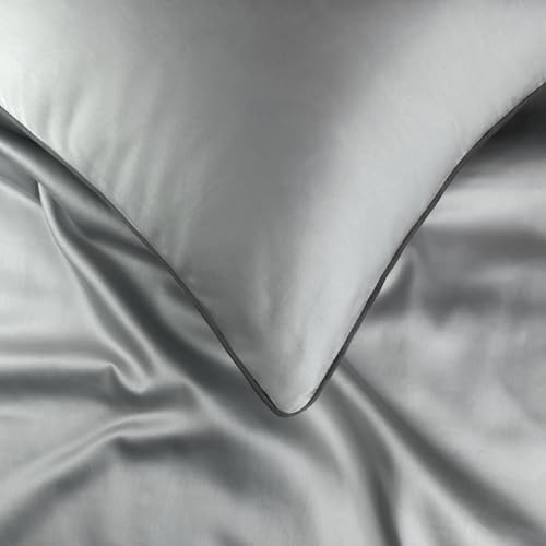 Image of Sassoon Catania Cotton Sateen Bedsheet - 400 TC, Super King Size (118 x 118) Inches, Premium Long Staple Cotton, Soft & Breathable, Fade Resistant - 1 Bedsheet with 2 Pillow Covers, Color- Smoke