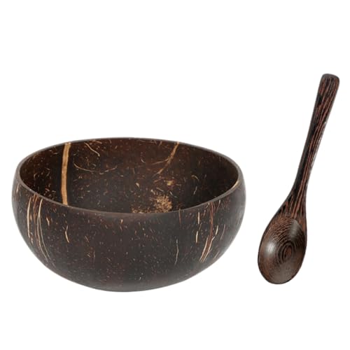 Natural Coconut Bowl Set with Spoon — Handmade Biodegradable