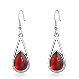 Garnet Gemstone Drop Dangle Earrings Red Teardrop Earrings with Silver Hook Crystal Earrings Birthstone Earrings for Women Trendy