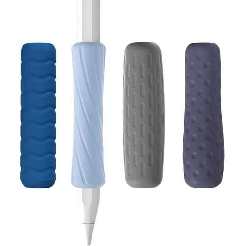 ELETIUO Pencil Grip 4-Pack Silicone Sleeve Cover Compatible with Apple Pencil Pro/USB-C/2nd Gen- Ergonomic Grip Holder with 4 Textures for Writing & Drawing Protective Case 4 Colors