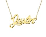 Aoloshow 18k Gold Plated Justin Name Necklace Stainless Steel Initial Nameplate Necklaces Womens Mens Jewelry for Birthday