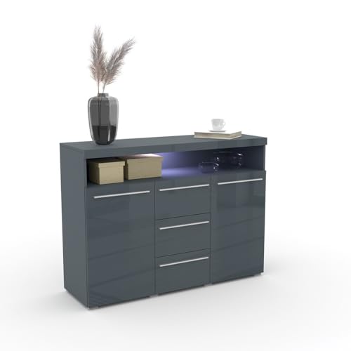 Meublorama Buffet 130cm Bombay Color Gris Brillante. Iluminación LED Multicolor integrada.
