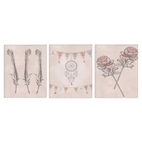 The Stupell Home Decor Collection Little Babe Cave Dreamcatcher Flowers Pink Stretched Canvas Wall Art, Multicolor
