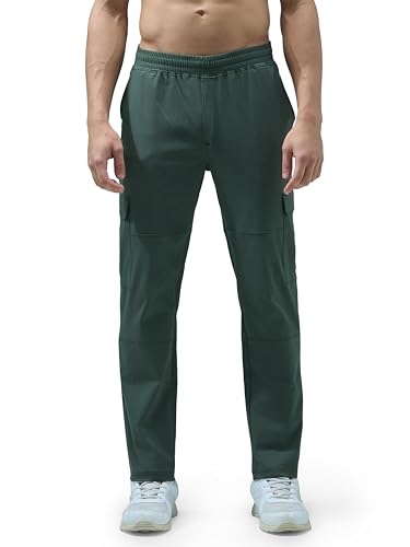Image of TECHNOSPORT Men's Solid Straight Fit Cargo Pants TS Flexi 6 Pocket Polyester Quick Dry Elasticated Drawstring for Gym Travel Running Workout