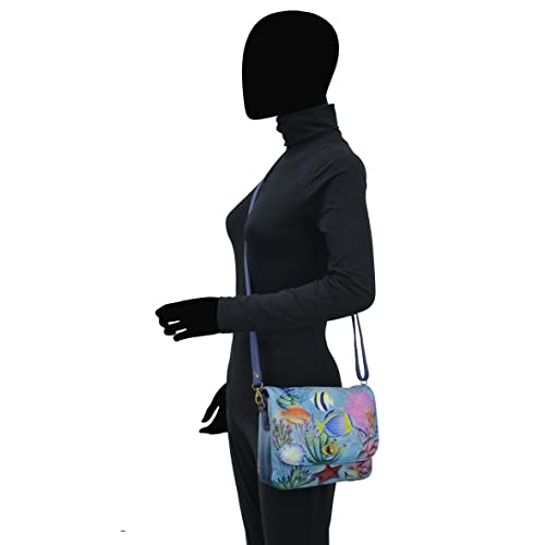 Anna By Anuschka Women's Genuine Leather Triple Compartment Flap Crossbody Bag - Hand Painted Original Artwork Exterior - Treasures Of The Reef #TOP5