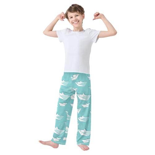 ZZKKO Paper Boats Blue White Boys Pants for Kids Jogger Pants with Pockets S-XL2