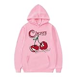 Generisch Pull à capuche noir pour homme avec motif de cerise, pull à manches longues, cordon de serrage, sweat à capuche décontracté, 2 pièces sweat shirt uni pour homme, Rose, M