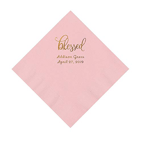 Light Pink Blessed Personalized Napkins with Gold Foil - Luncheon - Party Supplies - 50 Pieces