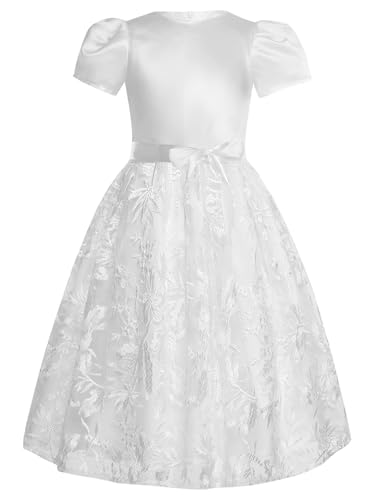 Flower Girl Short Sleeve Dress for Wedding Puffy Tulle Embroidery Pageant Prom Ball Gown with Belt2