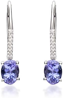 Gin & Grace 10K White Gold Genuine Tanzanite Drop Earrings with Diamonds for women | Ethically, authentically & organically sourced (Oval-cut) shaped Tanzanite hand-crafted jewelry for her | Tanzanite Earrings for women