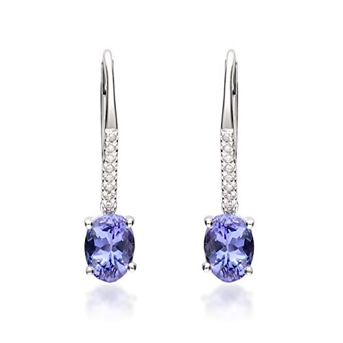 Gin & Grace 10K White Gold Genuine Tanzanite Drop Earrings With Diamonds For Women | Ethically, Authentically & Organically Sourced (Oval-Cut) Shaped Tanzanite Hand-Crafted Jewelry For Her | Tanzanite Earrings For Women #TOP12