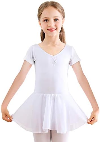 Bezioner Kinder Ballettkleidung Mädchen Ballettkleid Kurzarm Balletttrikot Ballettanzug Tanzkleid Tanzbody aus Baumwolle mit Chiffon Rock Tütü