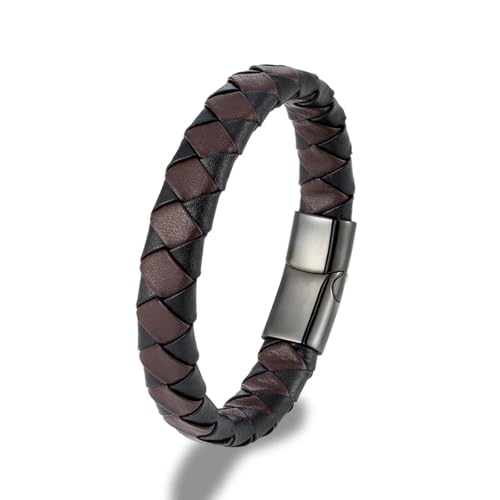 Bracelet cuir homme tressé noir - Bijoux cuir véritable femme