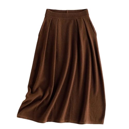 Women's Fall Winter 100% Cashmere Knitted Half Skirt Umbrella Bodycon Skirt Maillard Brown One Size