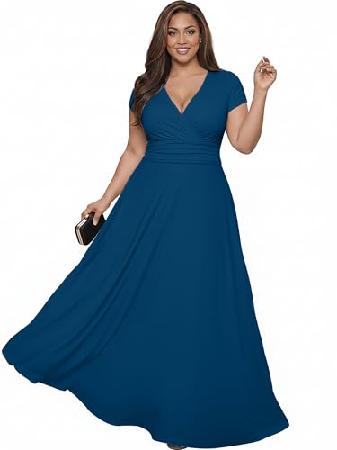 Image of KOH KOH Womens 2026 Sexy Cap Short Sleeve V-Neck Flowy Cocktail Gown