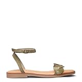 miMaO. Sandalias Planas para Mujer en Cuero. Fabricado en España, caqui, 36 EU